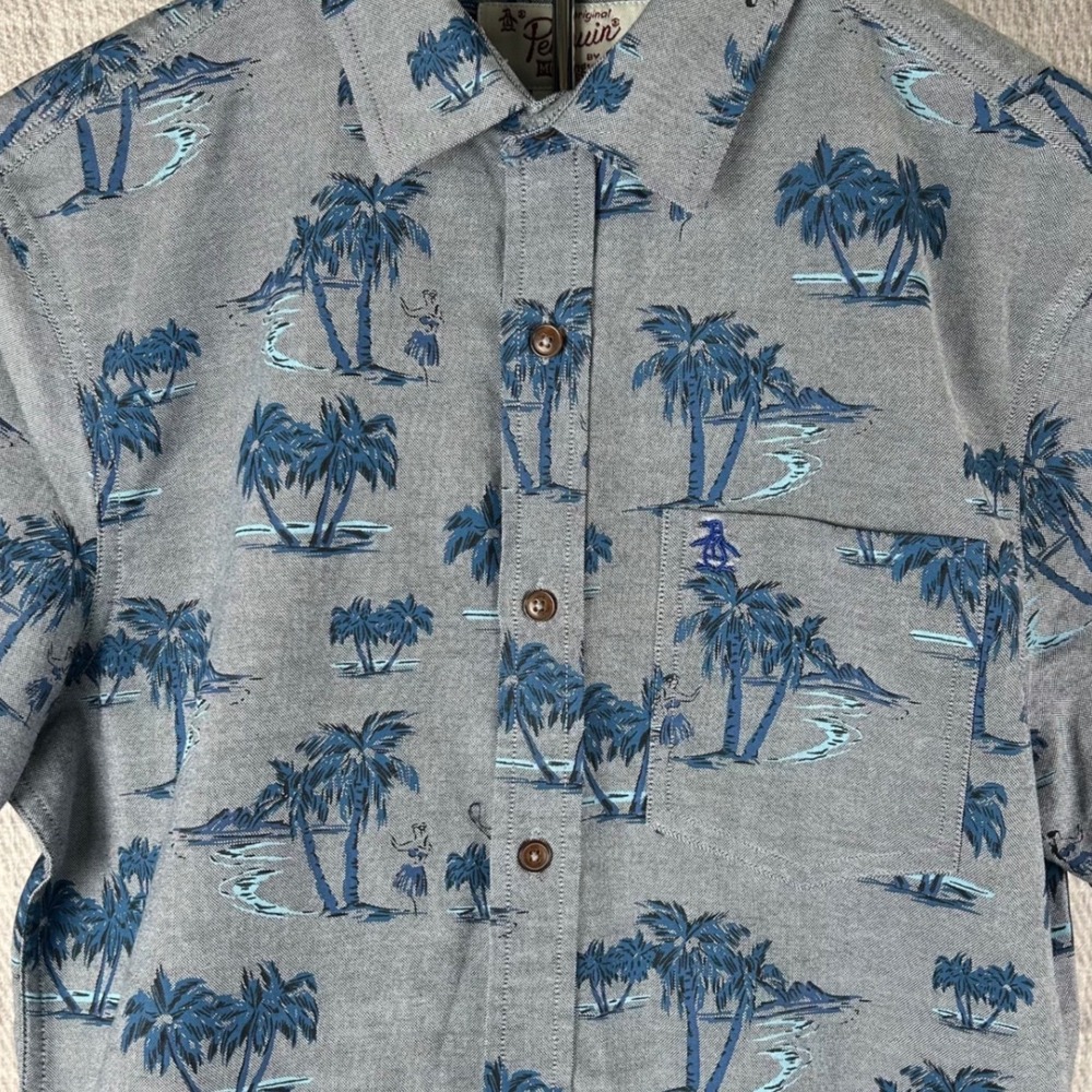 Original Penguin Mens Heritage Slim Fit Tropical Palm Tree Hula Girl Shirt Small - Picture 5 of 6